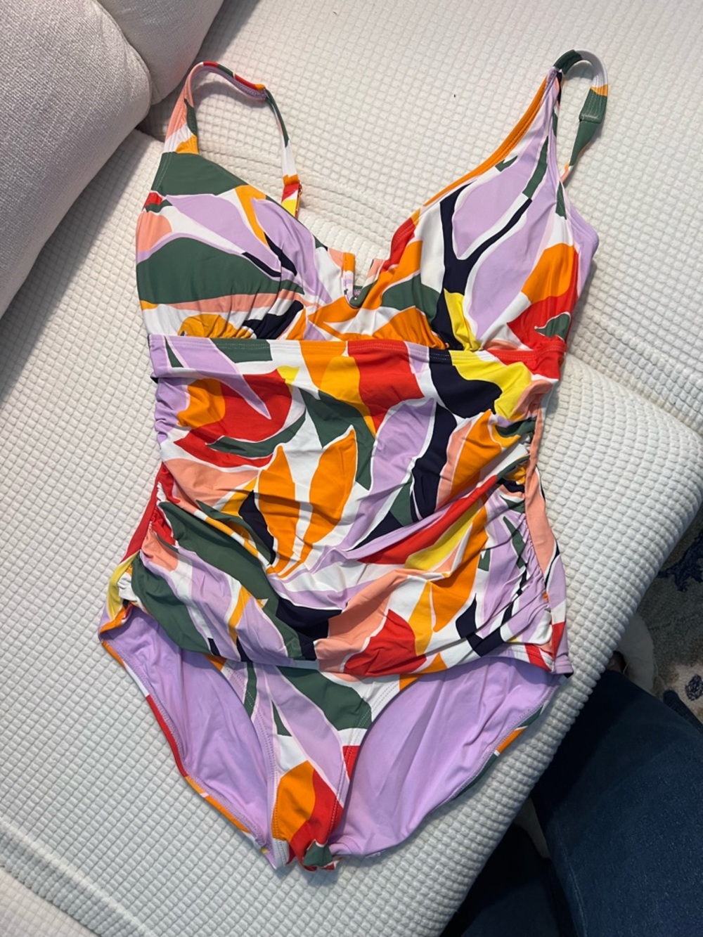 Kids Multicolor Leaf-Print One-Piece Swimsuit